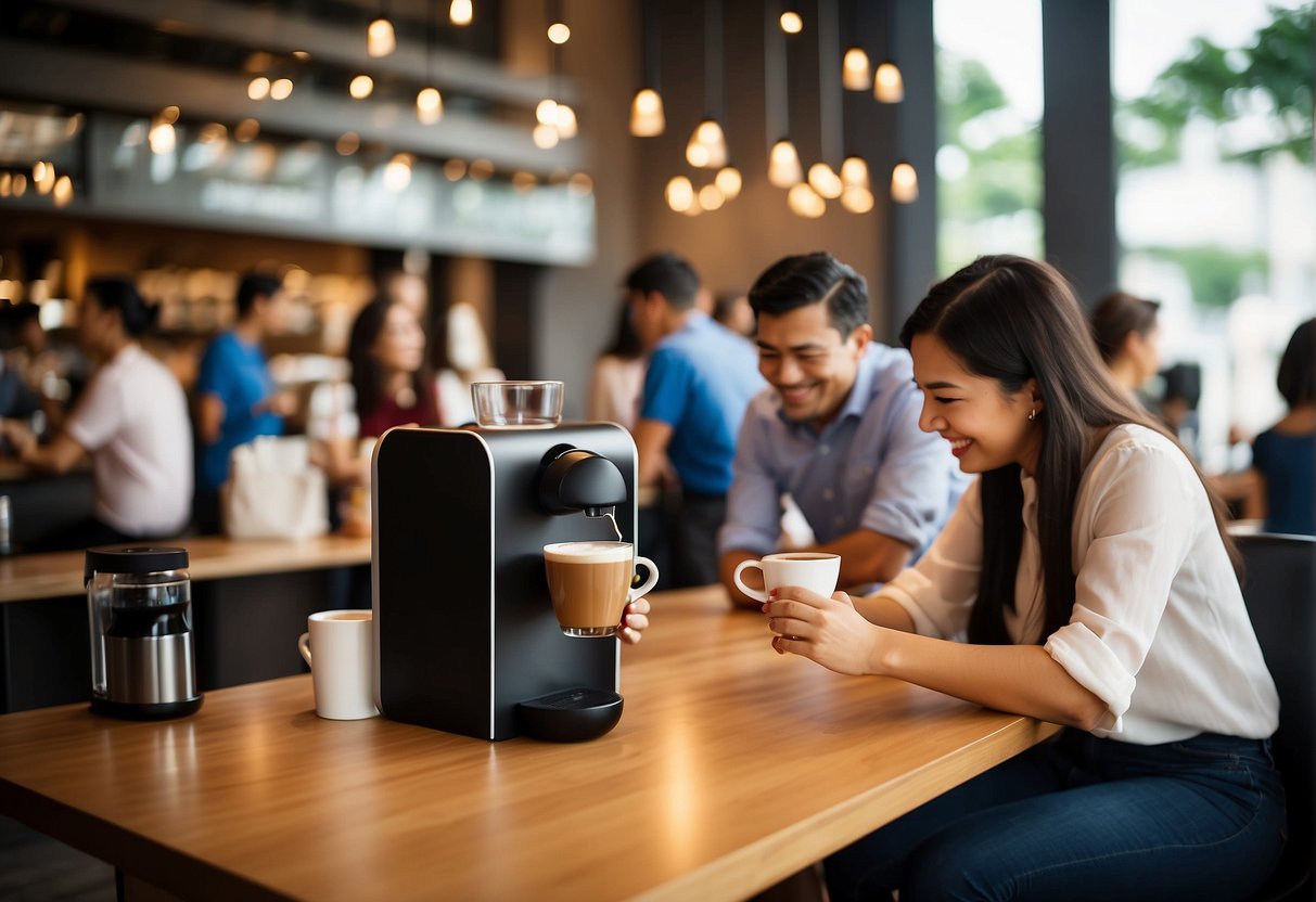 Club members enjoying free coffee tastings, exclusive discounts, and interactive workshops at the Dolce Gusto promotions in Singapore