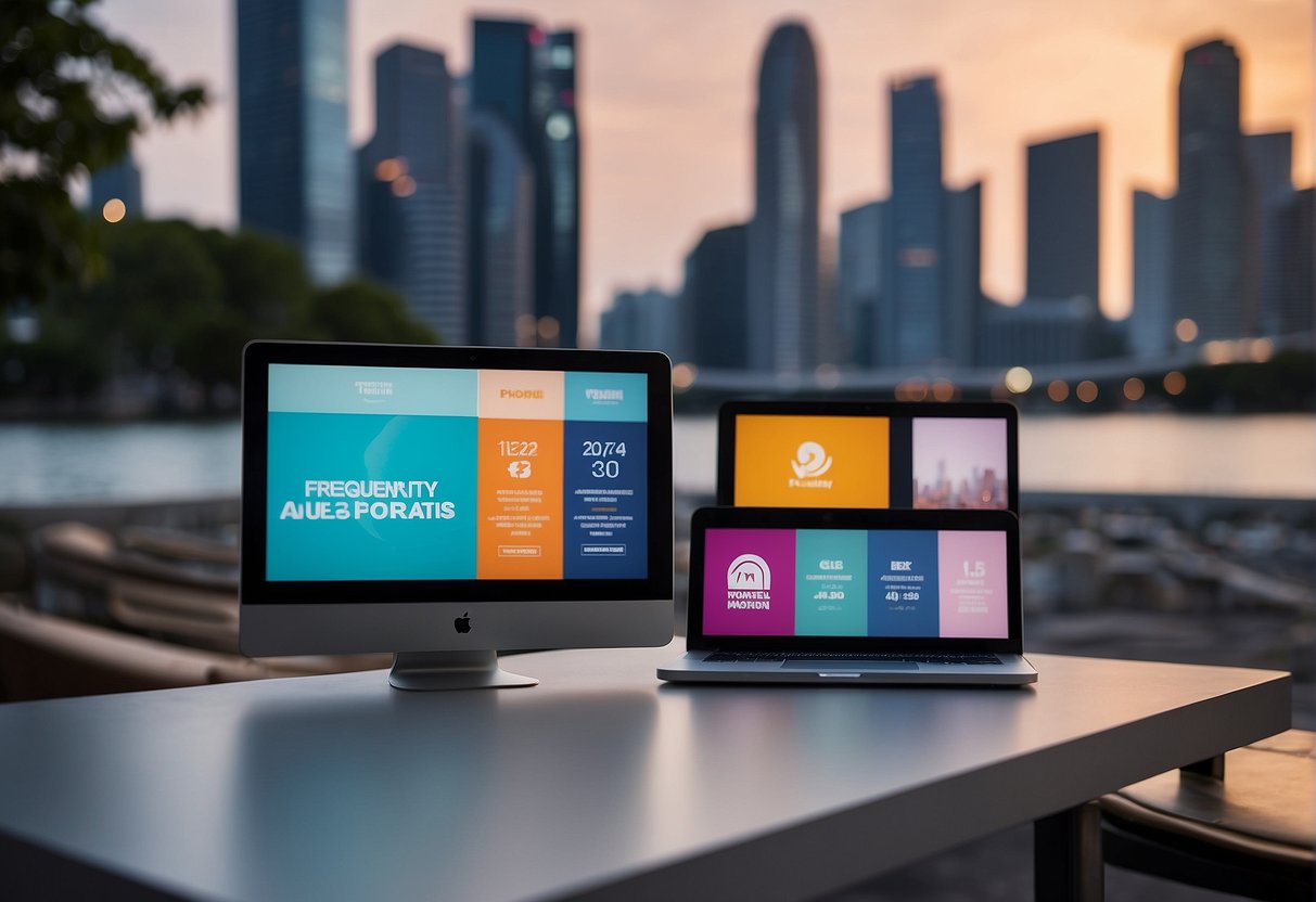 A colorful display of promotional materials with the "Frequently Asked Questions" logo, set against a backdrop of iconic Singapore landmarks