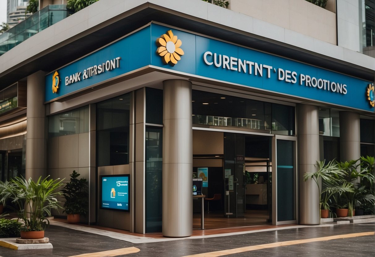 A bank branch with prominent signage advertising current fixed deposit promotions in Singapore