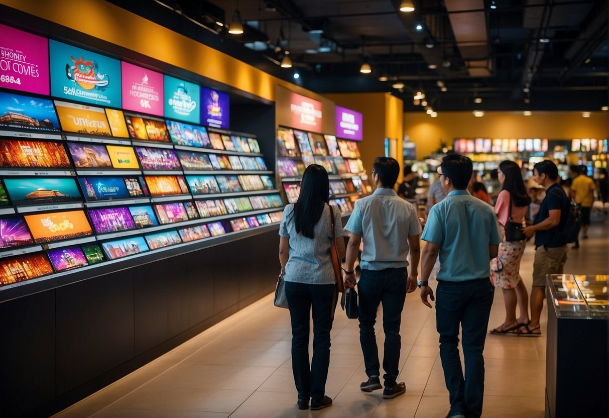 Customers browsing colorful promotional displays at JTB Promotions Singapore