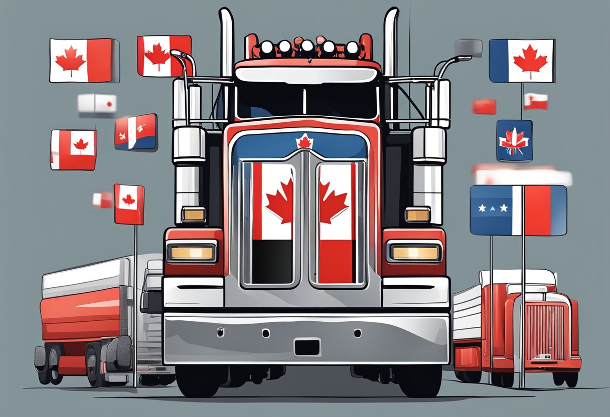 A trucker's headset with Canadian flag, surrounded by positive reviews