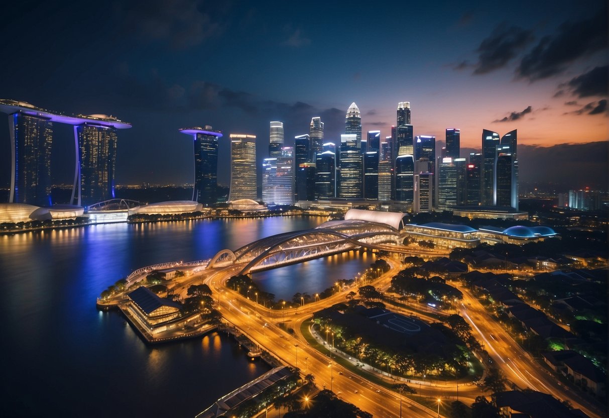 Vibrant cityscape with iconic landmarks and bustling streets of Singapore, showcasing the energy and diversity of the city