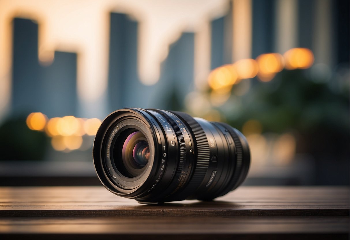 A sleek, modern camera lens displayed on a clean, minimalist background with the words "Exclusive Lens Promotions" and "sigma lens promotions singapore" prominently featured