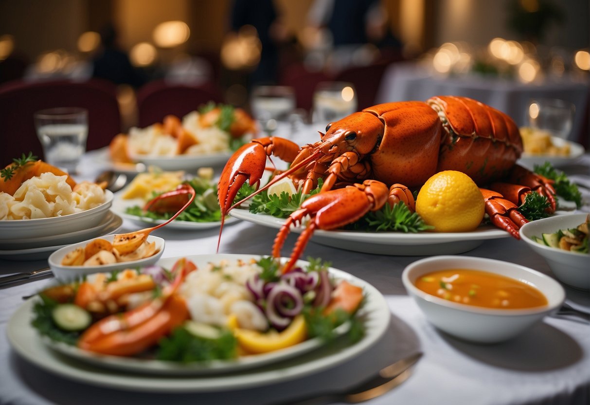 A grand lobster buffet spread with elegant table settings and luxurious decor at the Exclusive Lobster Feasts promotion in Singapore