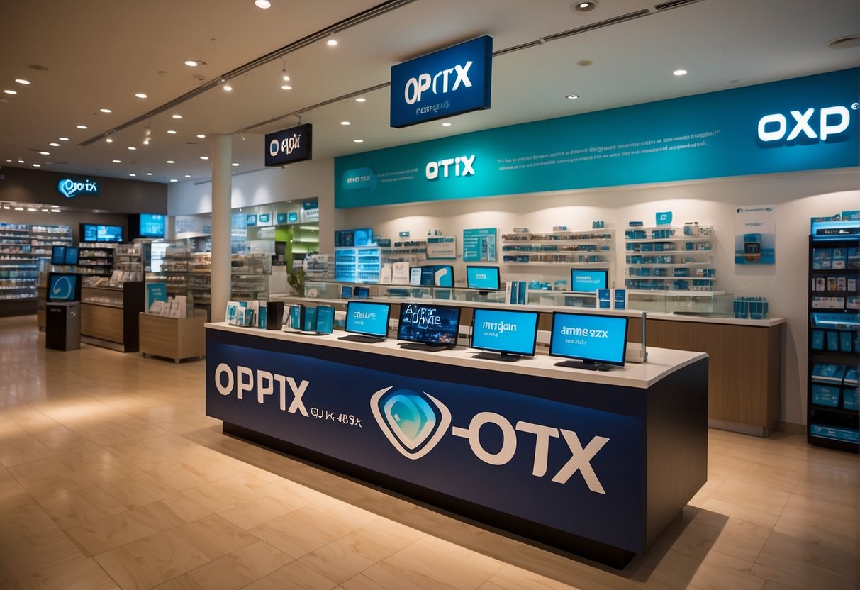 A colorful display of Air Optix promotional materials in a busy Singapore store, with eye-catching signage and product samples