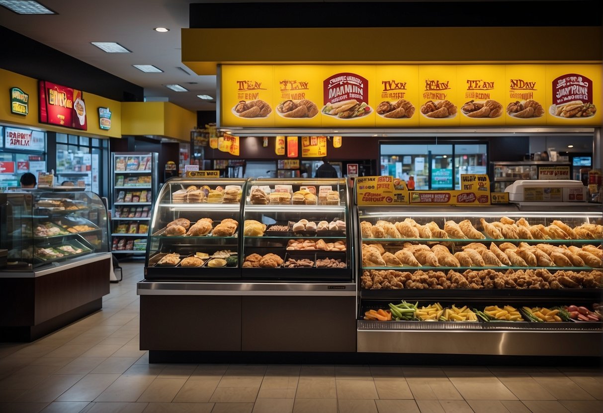 A vibrant Texas Chicken store in Singapore displays current promotions with colorful signage and enticing offers
