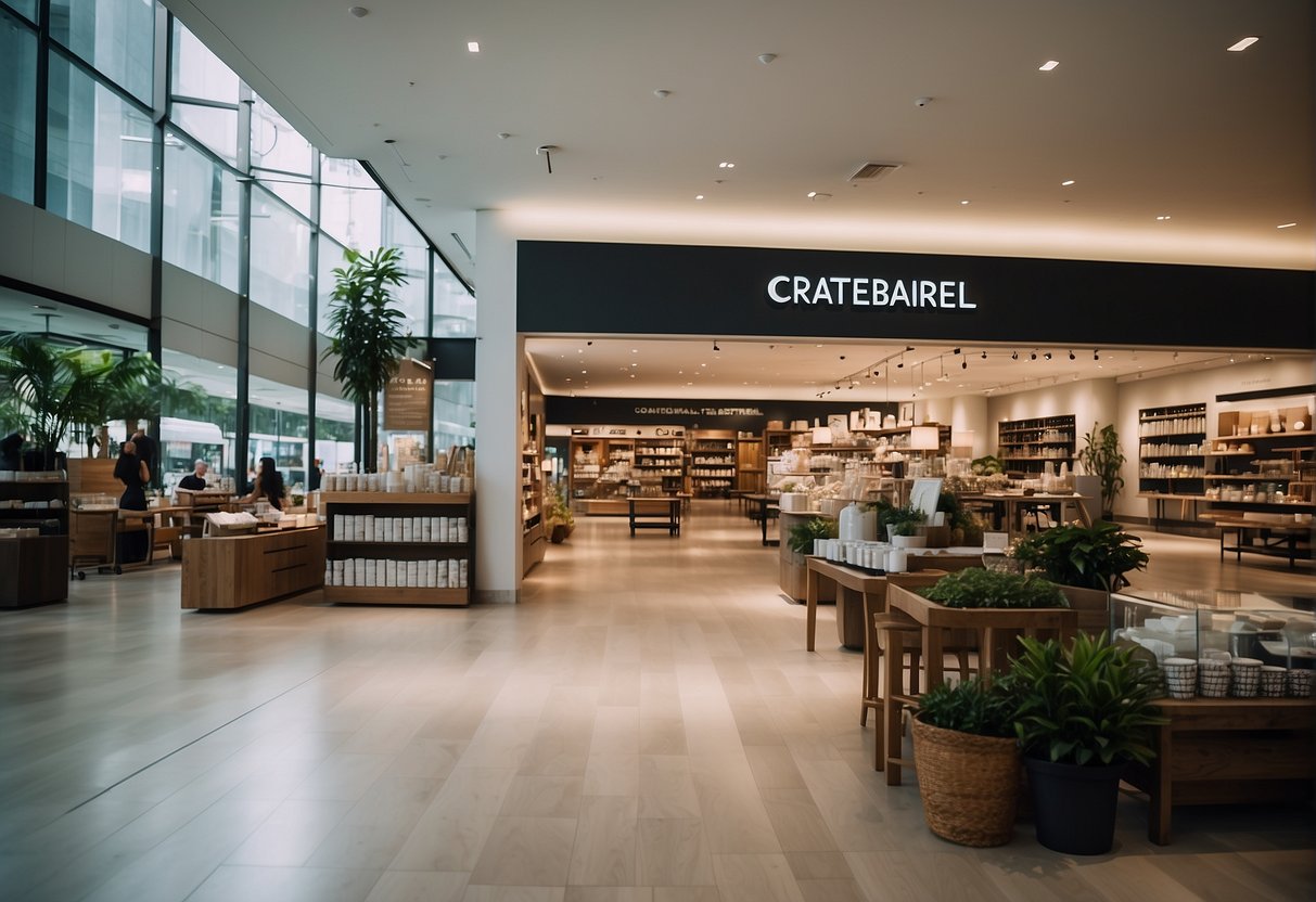 A bright, modern store with bold signage and enticing displays showcasing Crate and Barrel promotions in Singapore