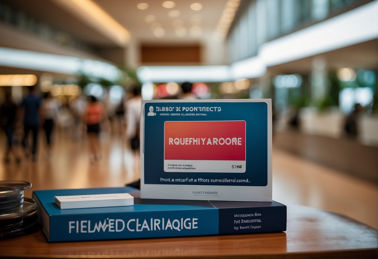 A bright and inviting display of promotional materials, with a clear sign indicating "Frequently Asked Questions" at a bustling court in Singapore