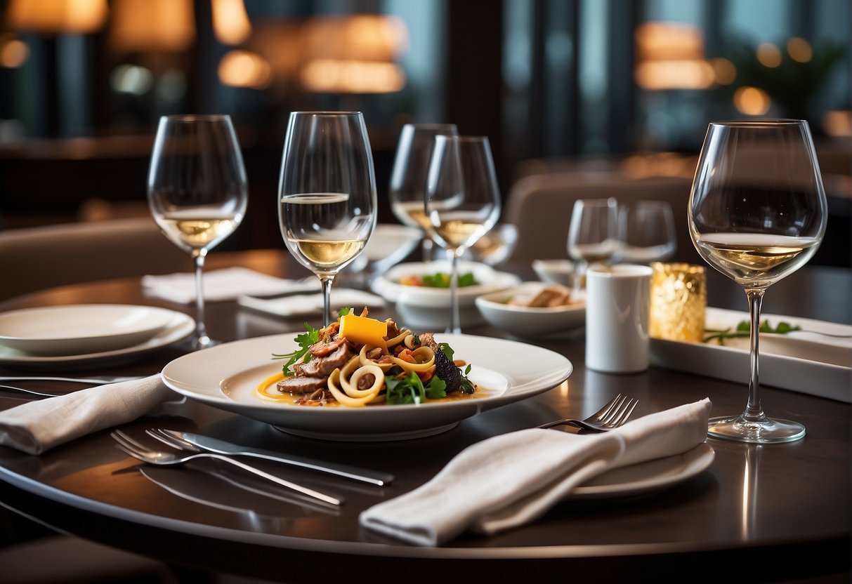 A table set with elegant dinnerware and a menu showcasing Marriott dining promotions in Singapore