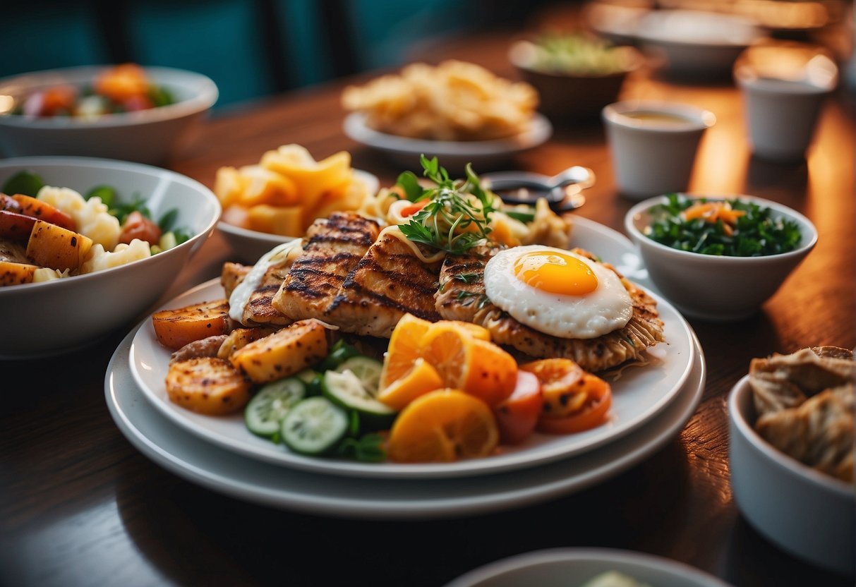 A vibrant dining scene with sun and moon motifs, showcasing exclusive 2024 promotions in Singapore