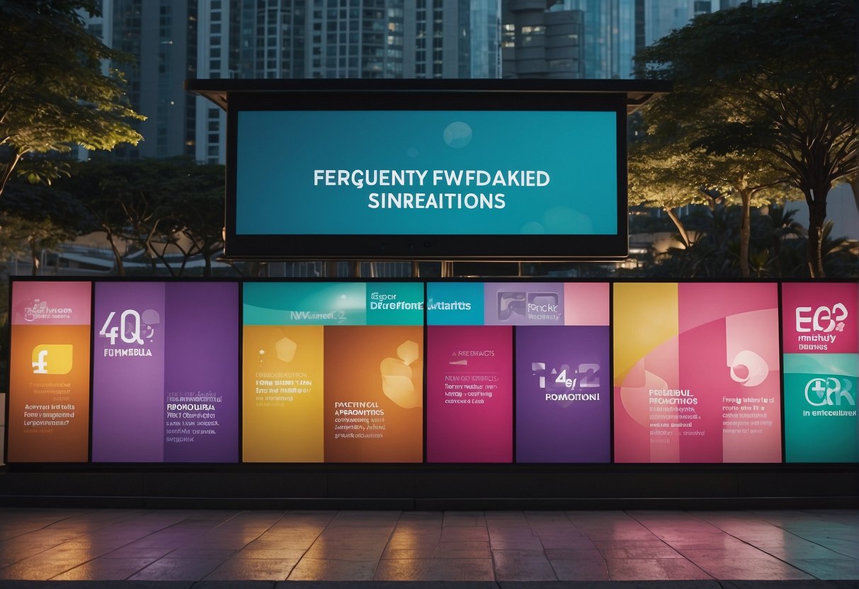 A colorful banner with "Frequently Asked Questions" and "FWD Promotions Singapore" displayed prominently