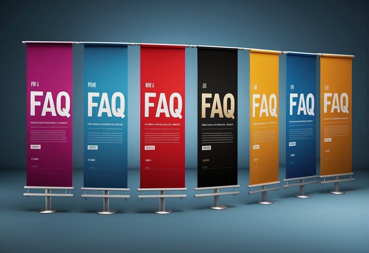 A vibrant display of FAQ banners and promotional materials in Singapore