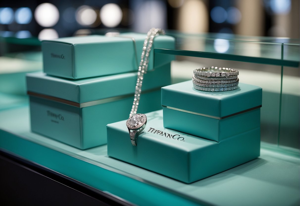 A display of Tiffany and Co promotional materials in a Singapore store