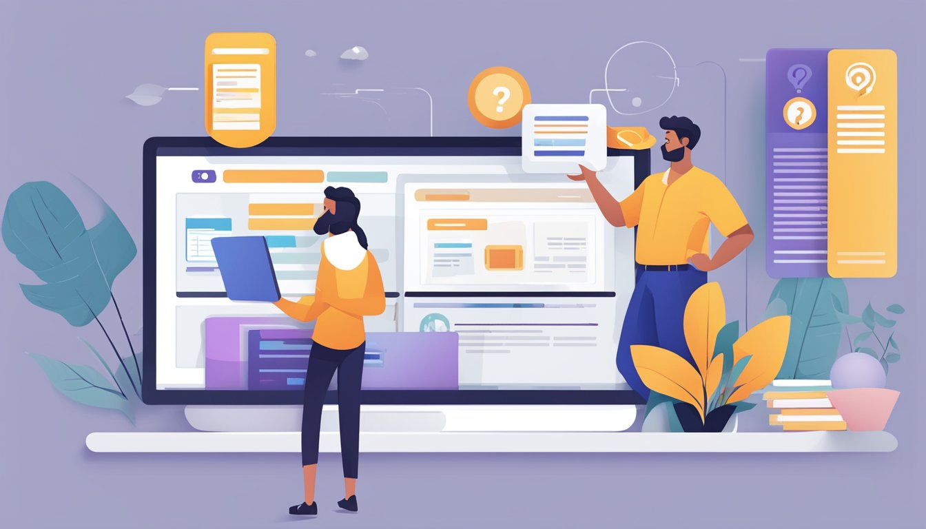 Customers browsing FAQ page with Woocommerce logo, search bar, and list of common questions