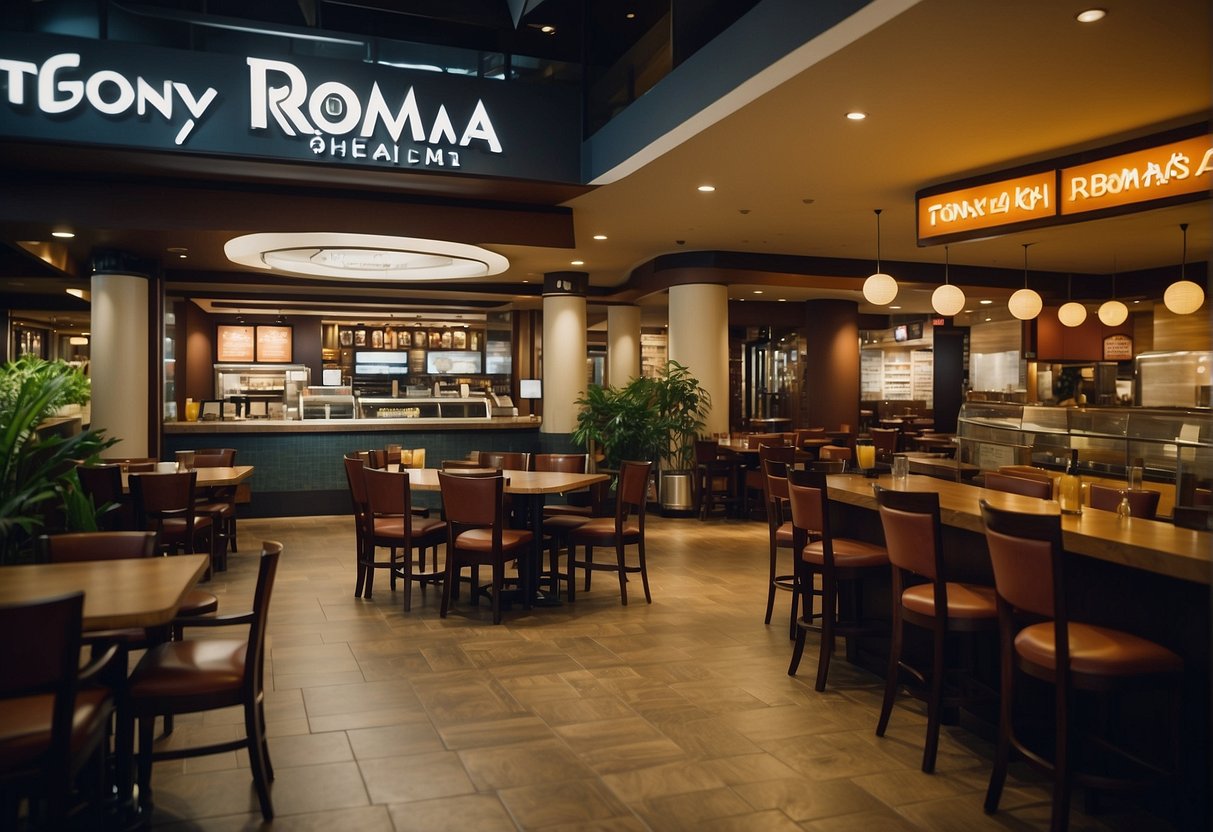 A bustling restaurant with Tony Roma's signage, customers enjoying promotions, and staff answering frequently asked questions in Singapore