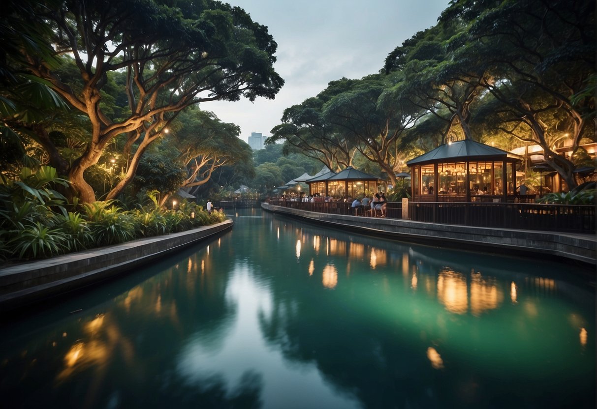 The Singapore River Safari promotion features vibrant animal exhibits and lush greenery along the waterway