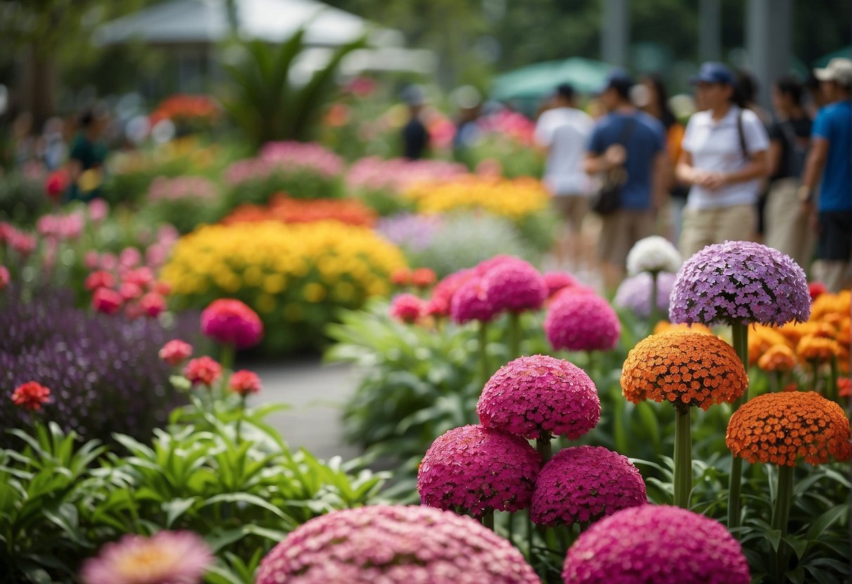 Vibrant blooms and lush greenery fill the air at the Singapore Garden Festival. Colorful flower displays and intricate garden designs captivate visitors