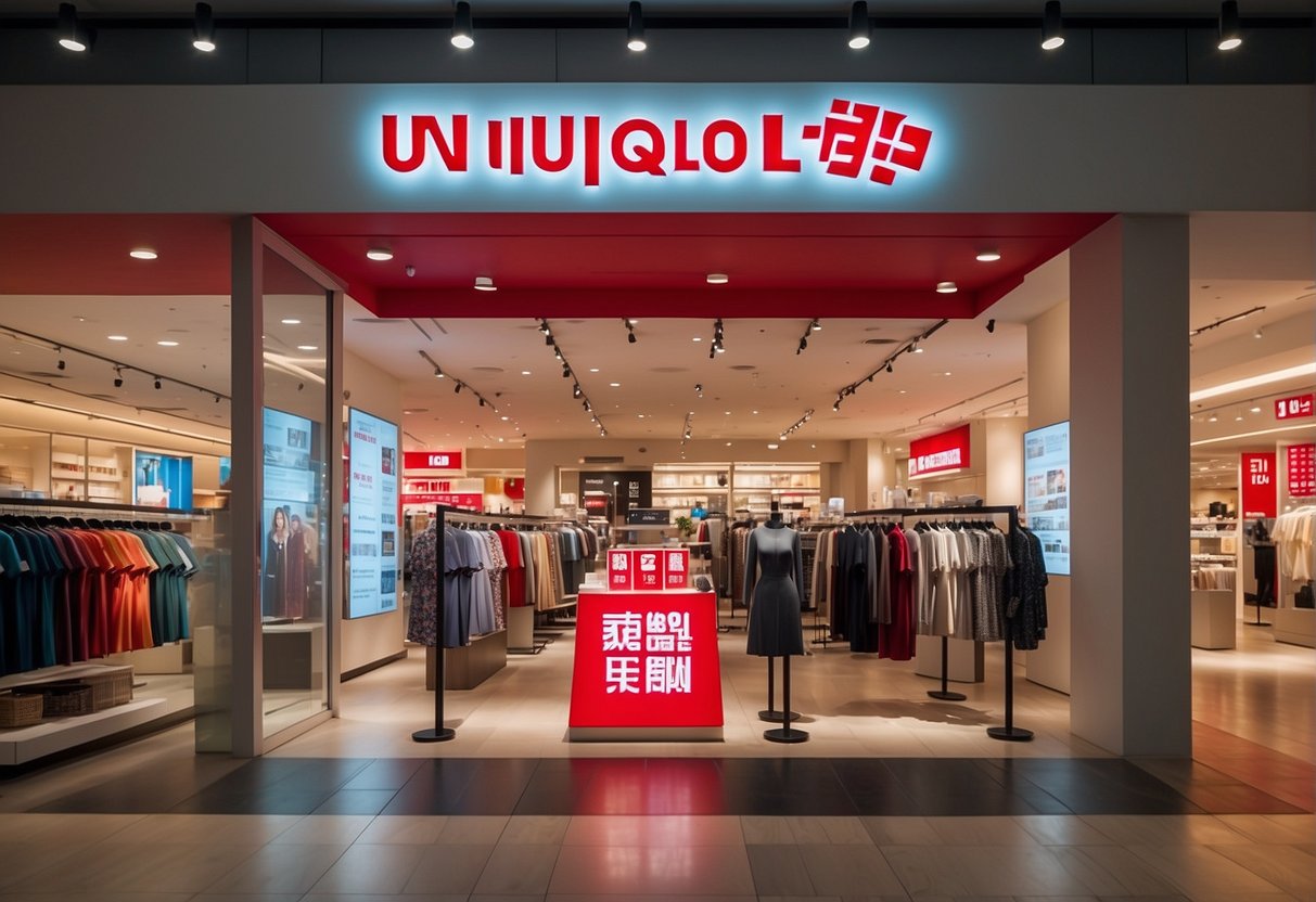 A bright spotlight shines on a display of the latest Uniqlo promotions in Singapore