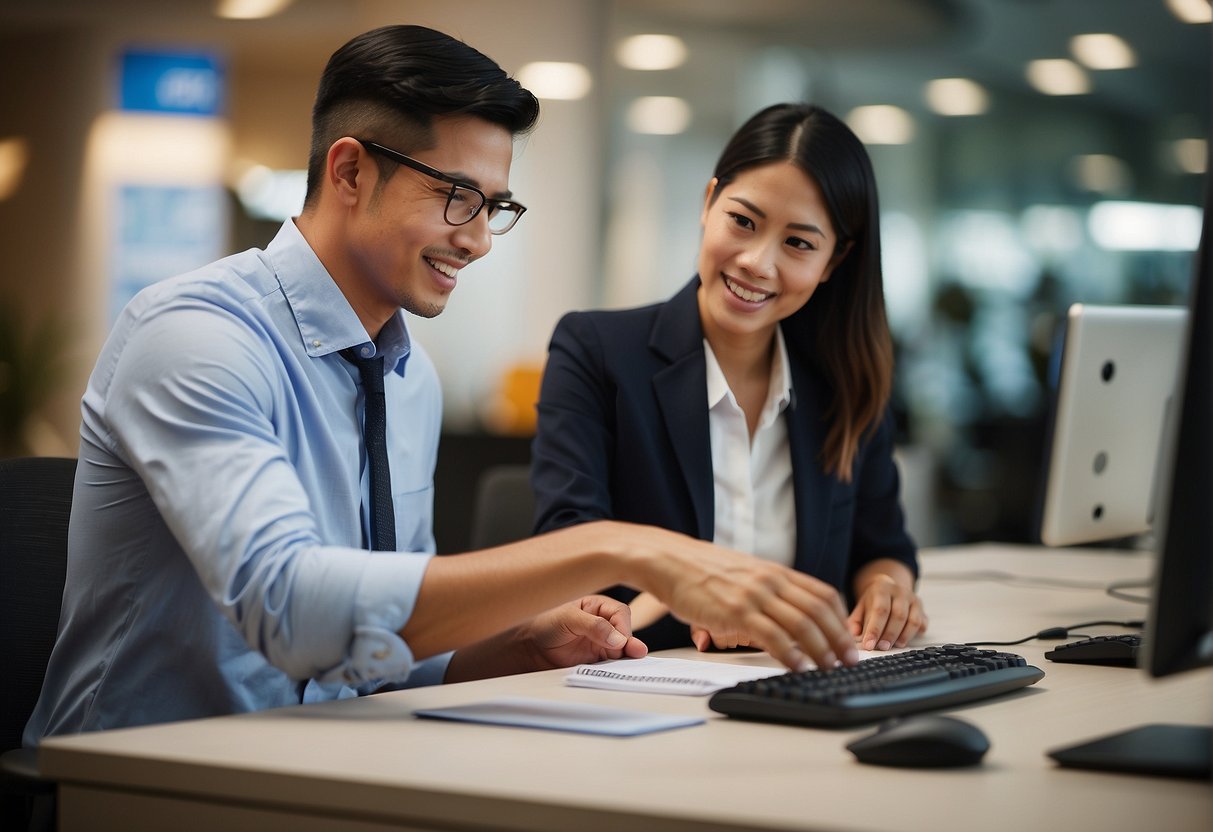 A customer care representative assists a client with Gintell promotions in Singapore