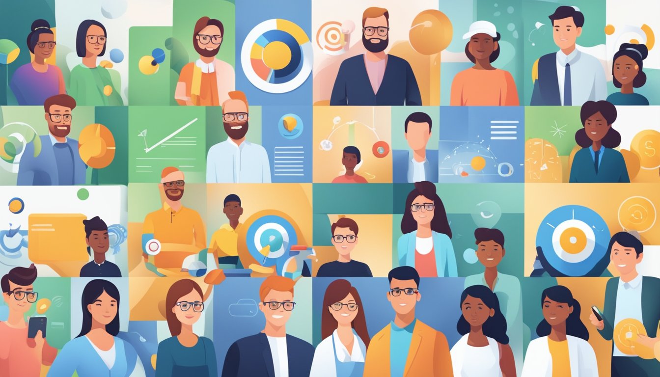 Understand your target audience in marketing. Show a diverse group of people engaging with products or services