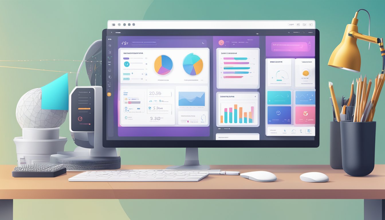 A computer screen displaying Elementor Pro interface with various design elements and tools