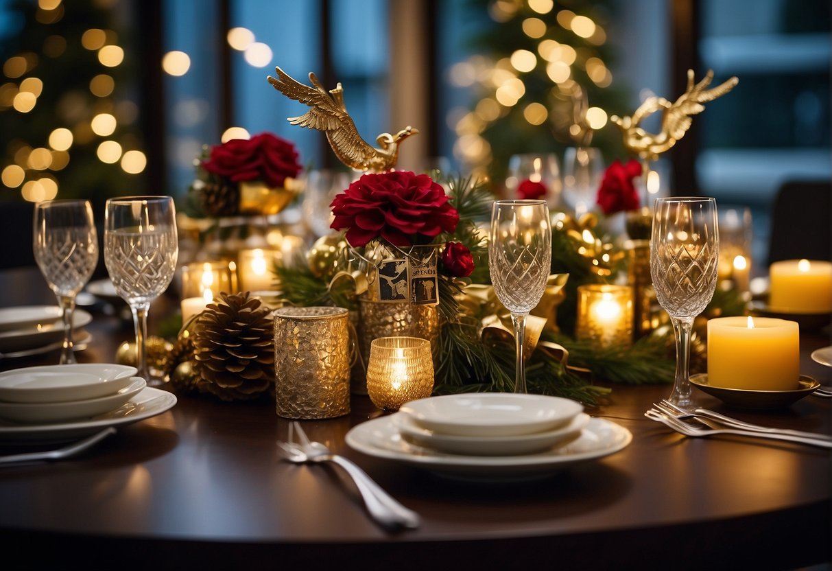 A festive dining table adorned with New Year's decorations and a menu featuring exclusive promotions for a celebratory dinner in Singapore