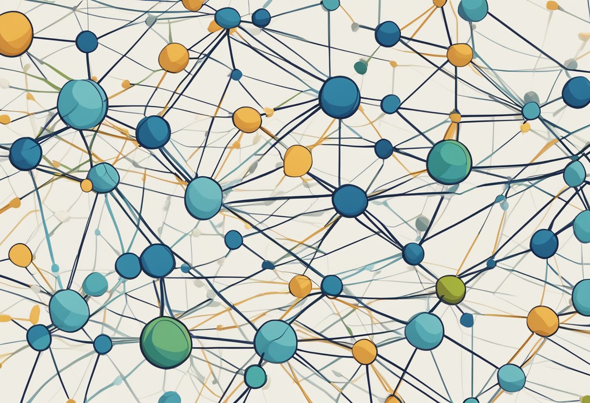 A network of interconnected nodes with arrows connecting them, representing challenges and future directions in graph neural networks