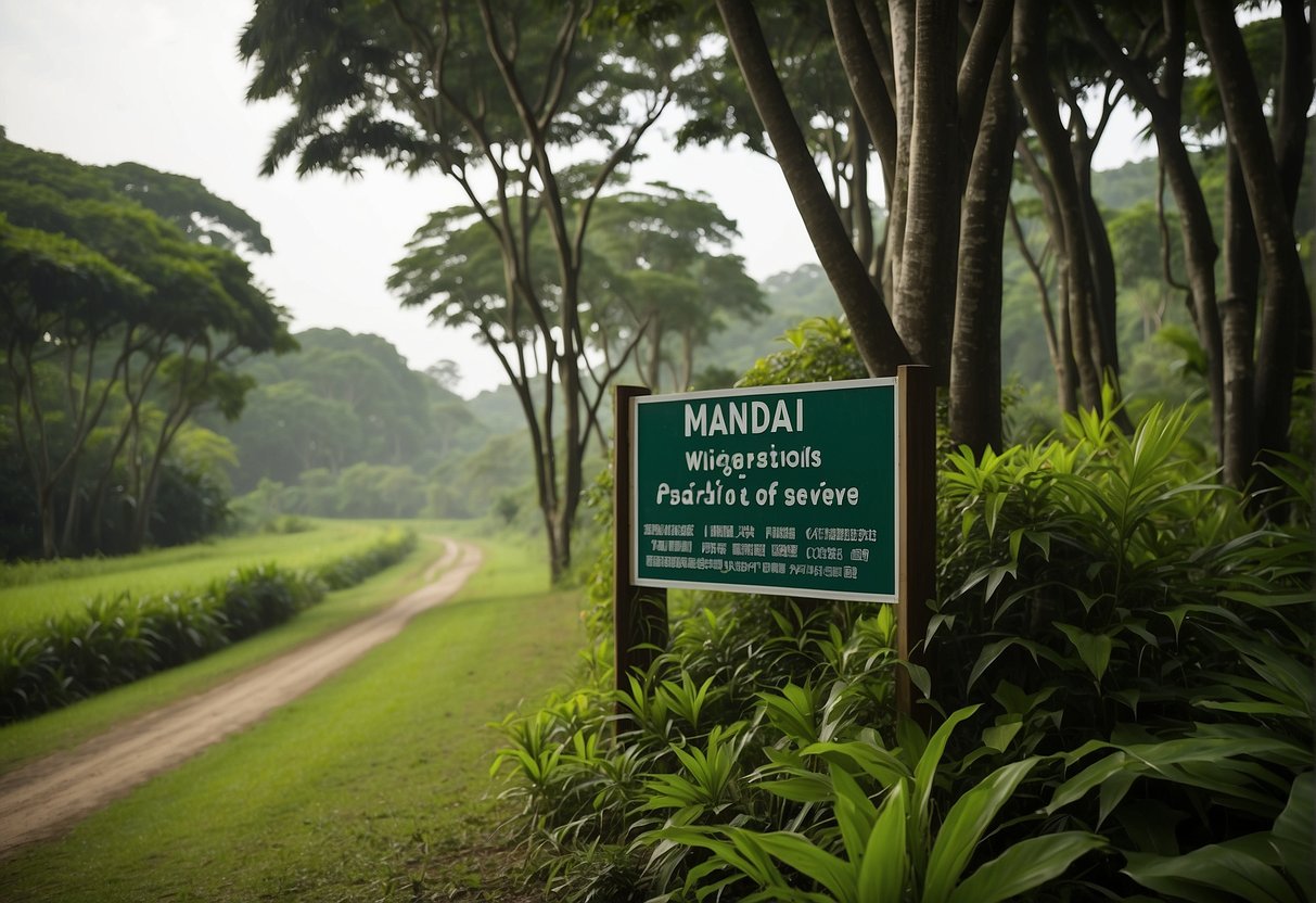 Lush greenery surrounds a sign for "Mandai Wildlife Reserve Paradise Druid Promotions Singapore," with vibrant wildlife peeking out from the foliage