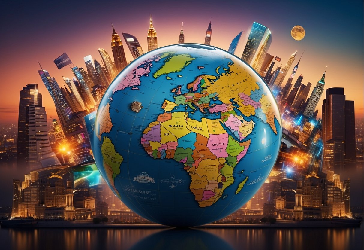 A colorful globe surrounded by iconic landmarks and symbols from around the world, with the Bose logo prominently displayed