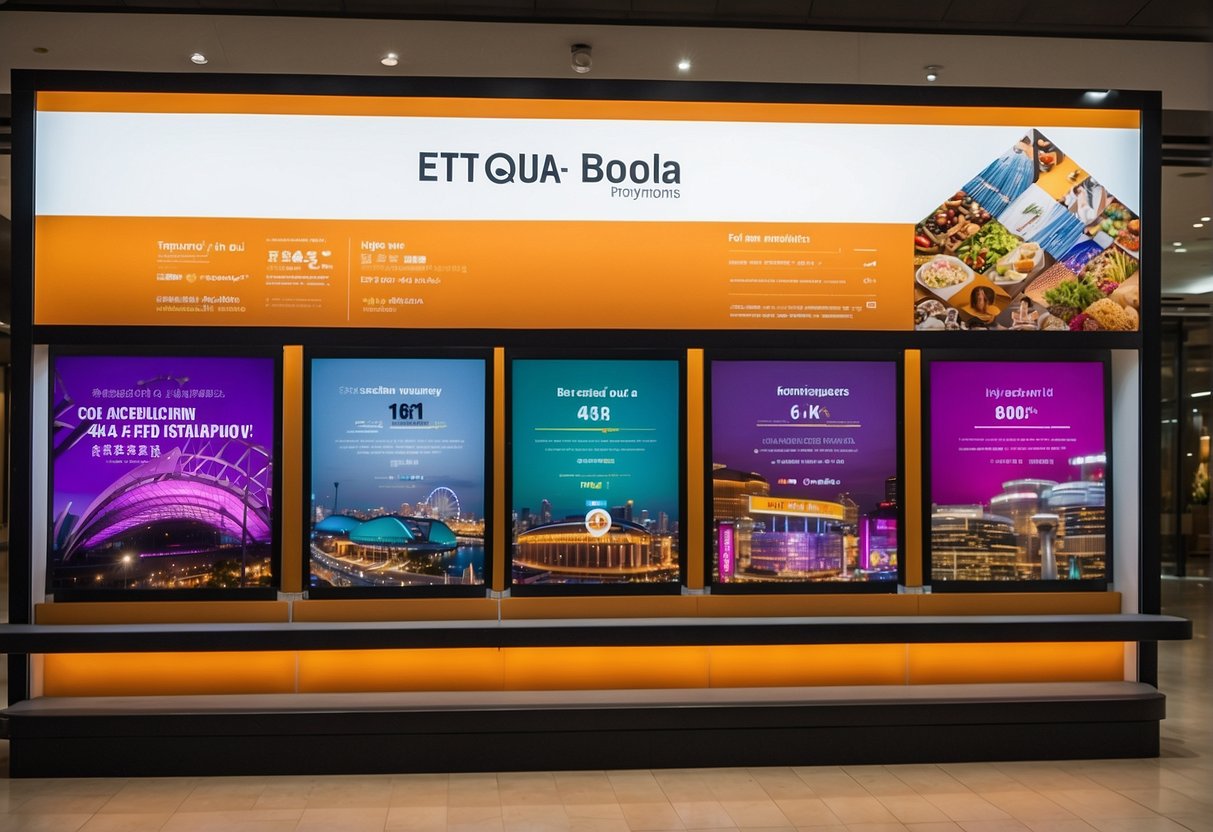 A vibrant display of Etiqa promotions in Singapore, featuring eye-catching graphics and bold text