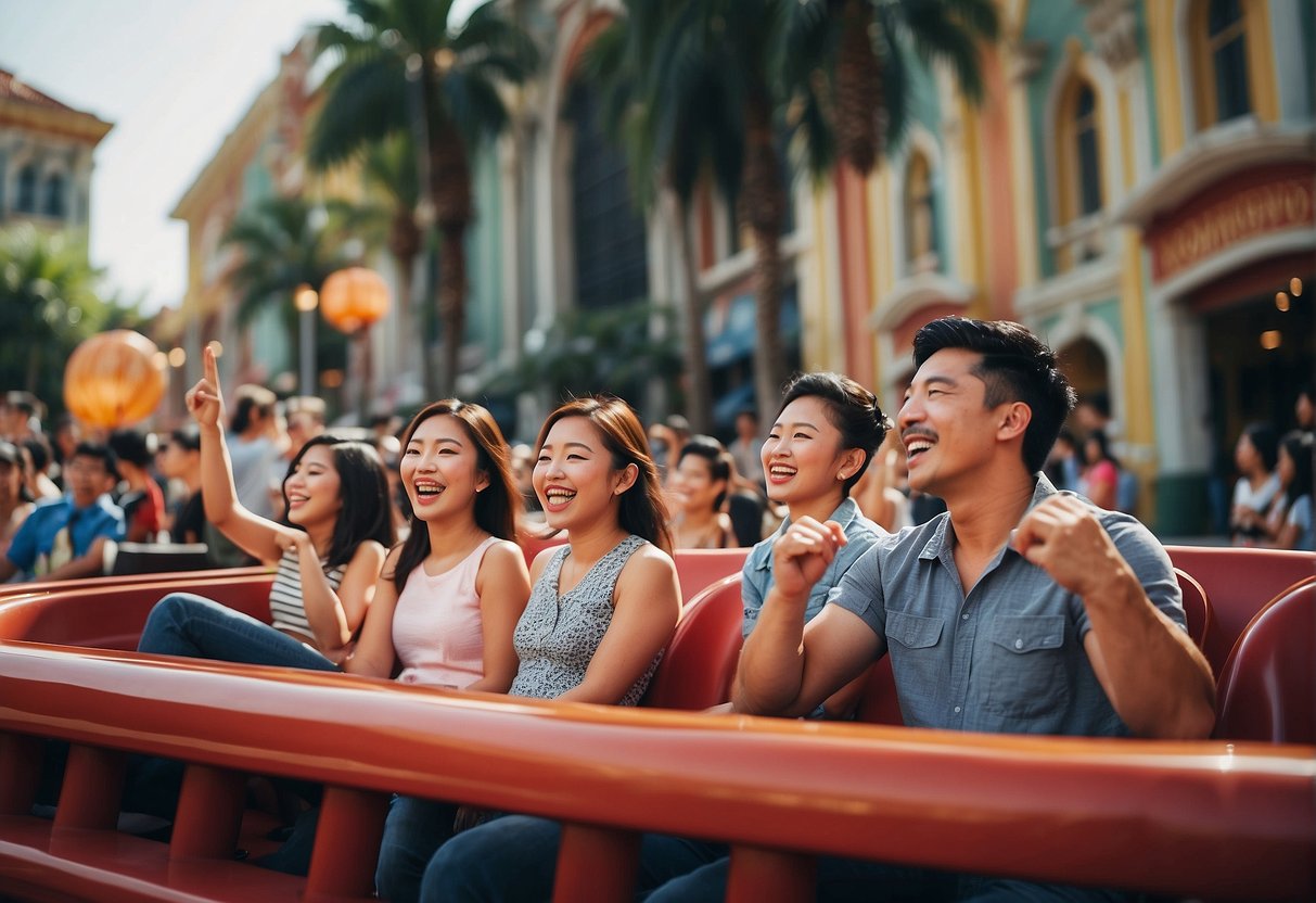 Visitors enjoying thrilling rides and live performances at Universal Studio Singapore promotions