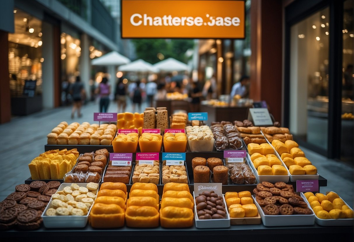 A colorful display of Chateraise promotions in Singapore, featuring various delectable treats and eye-catching signage