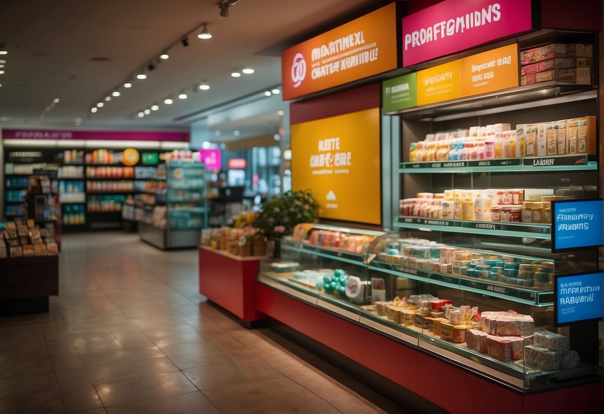 A colorful display of Chateraise promotions in Singapore, featuring various products and signage with "Frequently Asked Questions" prominently displayed