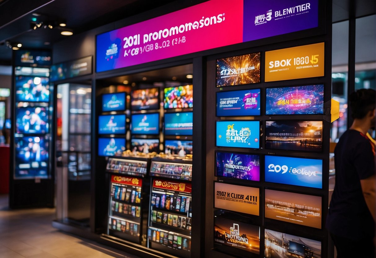 A vibrant display of 2024 club 21 promotions in Singapore, showcasing bold graphics and enticing offers