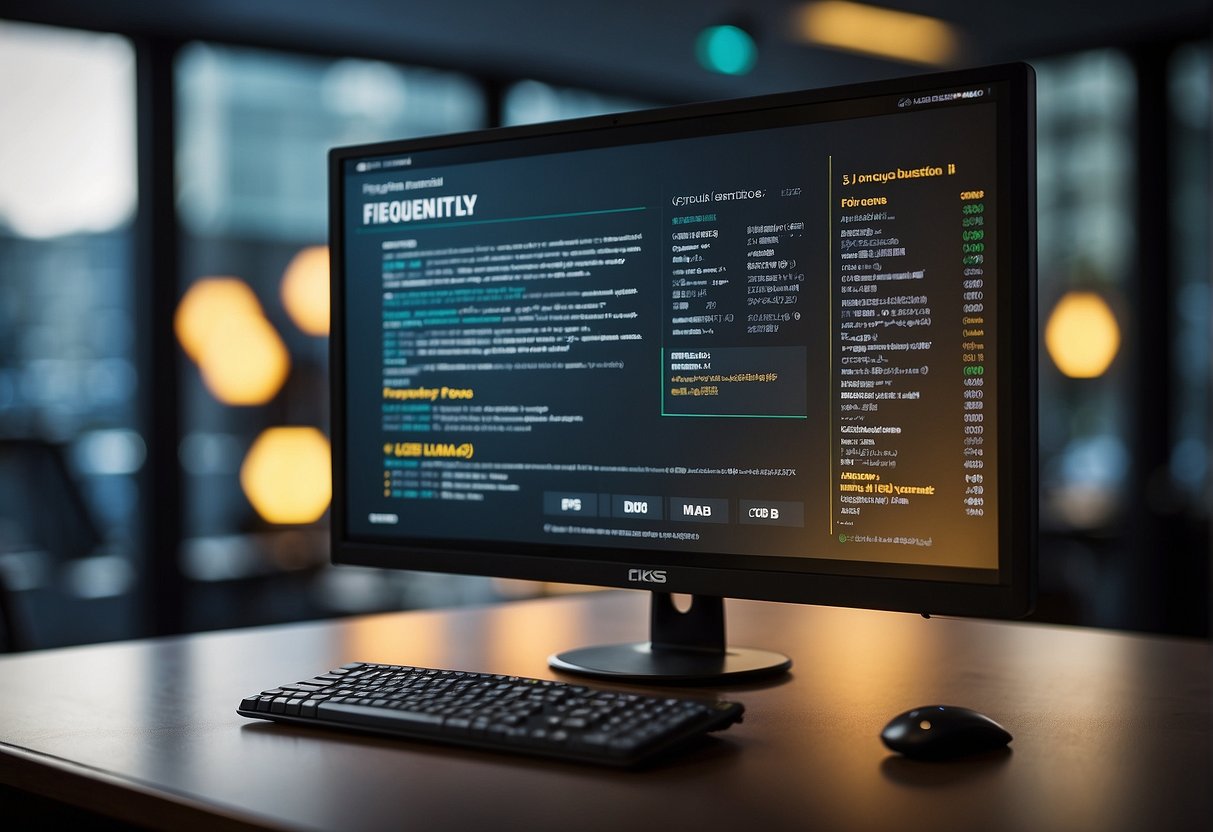 A computer screen displaying "Frequently Asked Questions" with promotional offers for desktop PCs in Singapore