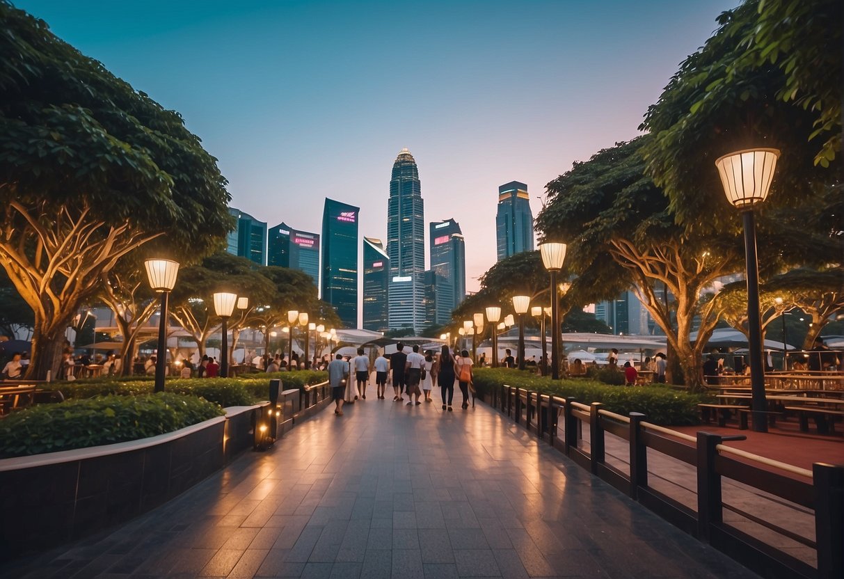 Vibrant cityscape with iconic Singapore landmarks and bustling streets of iRoad promotions