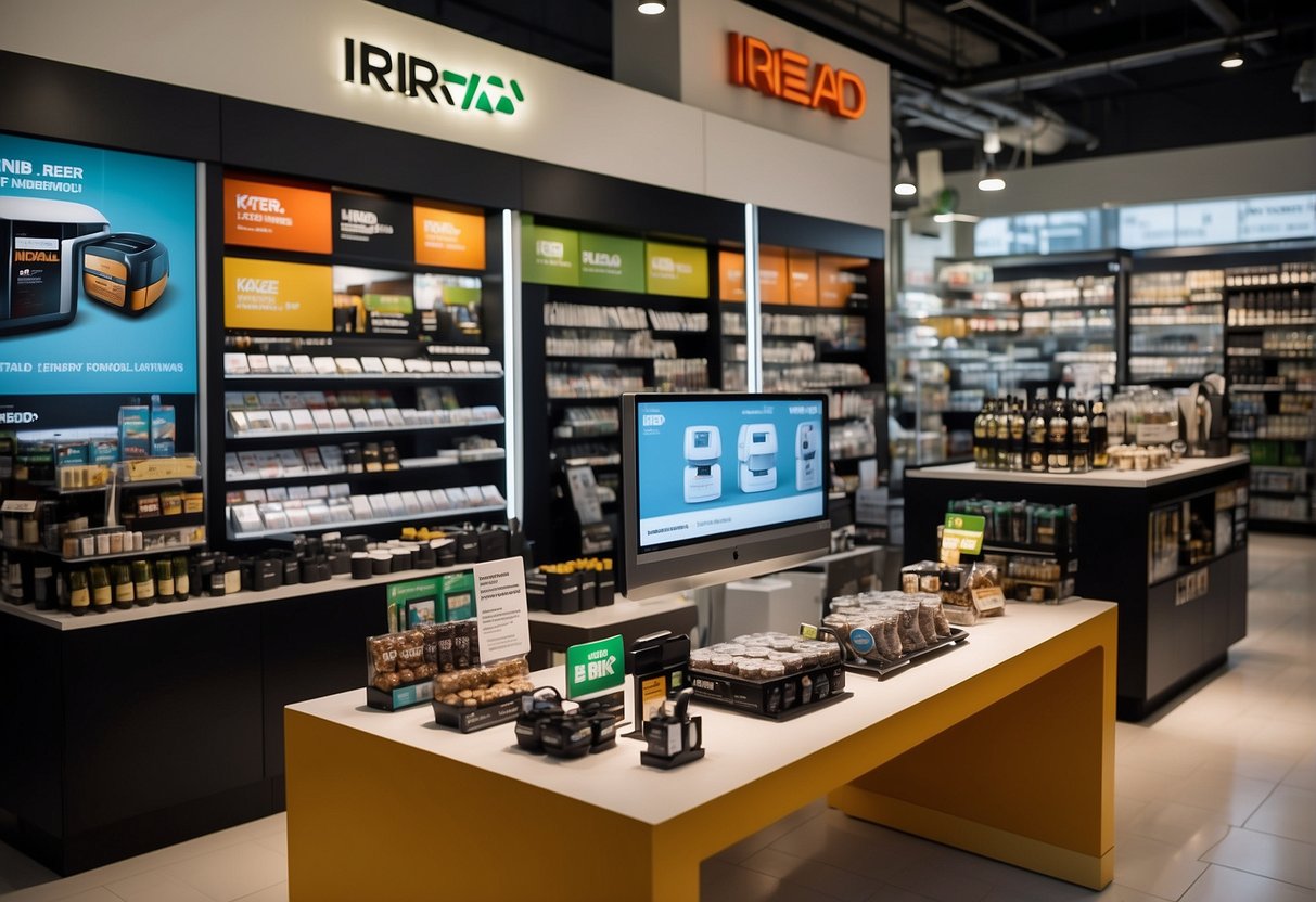 A display of Iroad products with promotional signs and banners in a Singaporean retail store
