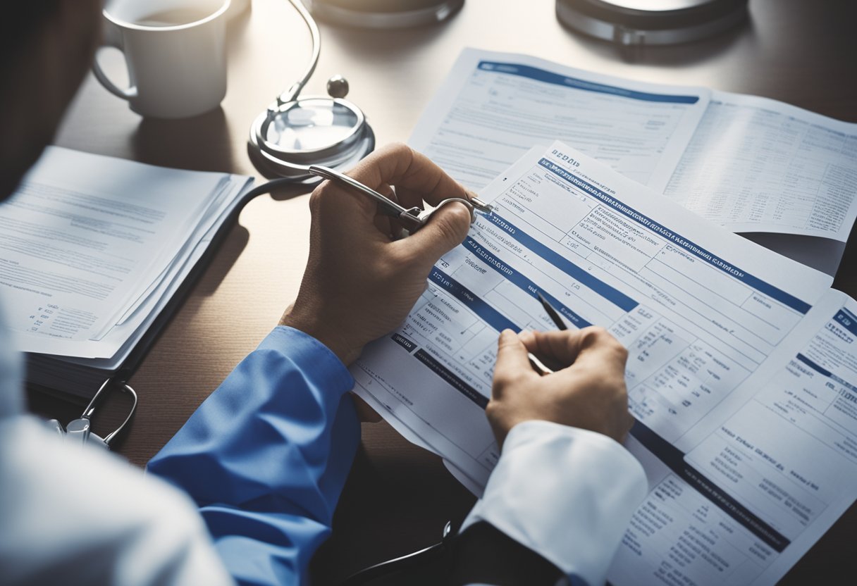 A doctor examines medical records and a syphilis diagnosis is highlighted