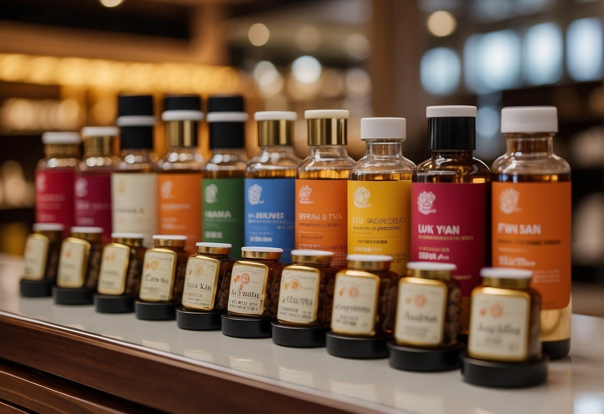 A vibrant display of Eu Yan Sang promotions in Singapore, featuring a variety of health products and traditional remedies
