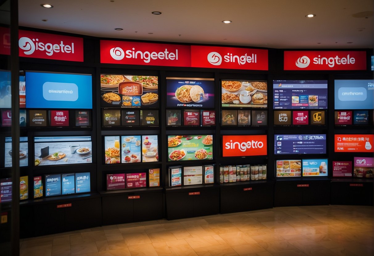 A vibrant display of Singtel's latest deals and gomo promotions in Singapore, with eye-catching graphics and enticing offers