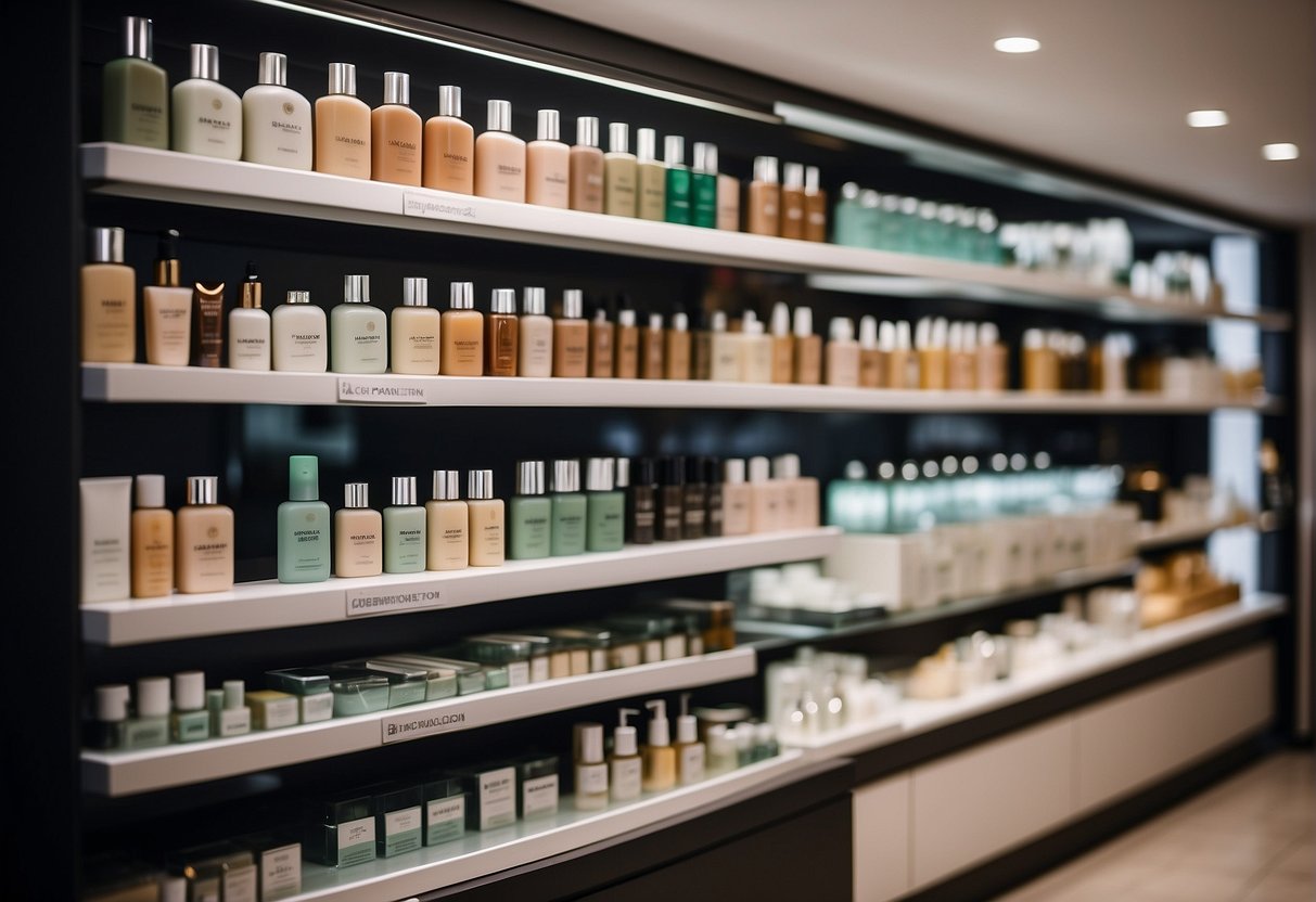 A display of skincare products with promotional signs at a Face Shop store in Singapore
