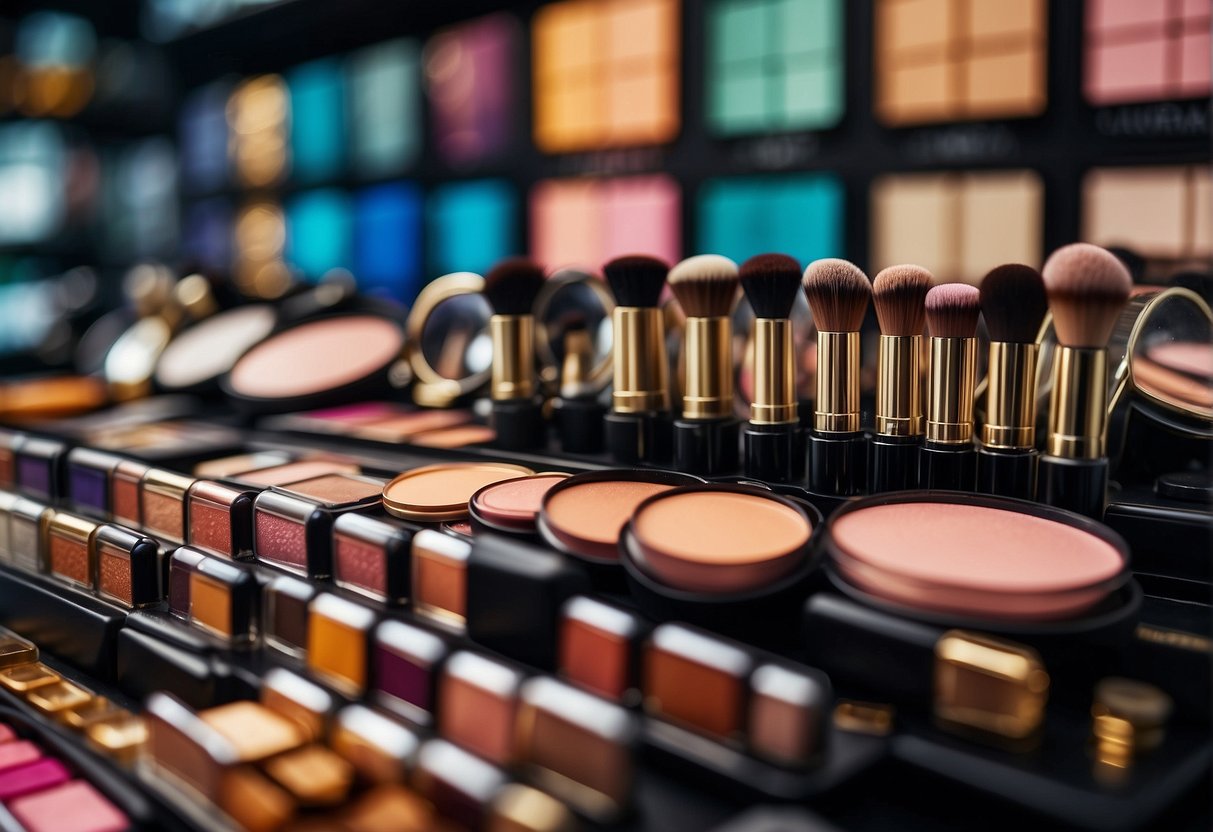 A vibrant display of makeup products and beauty enhancements at a Singaporean face shop