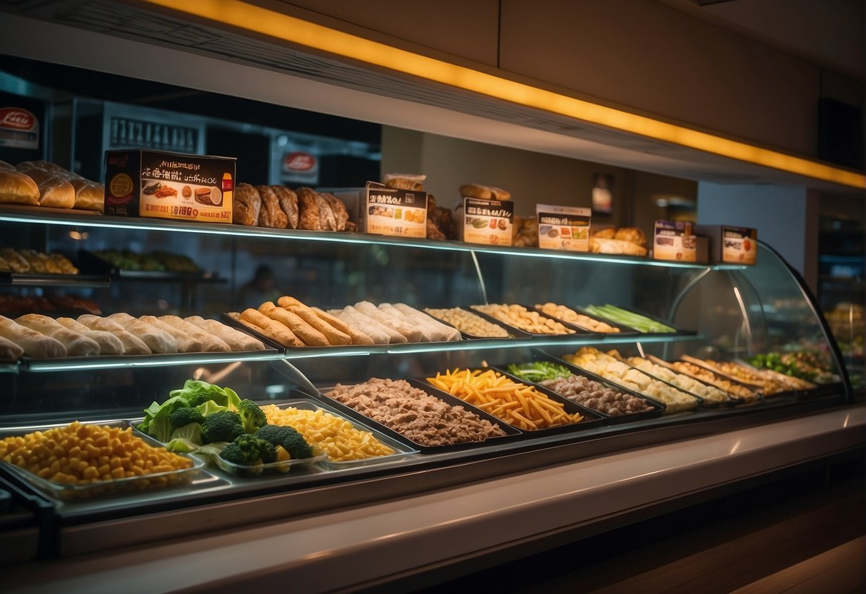 A spotlight shines on a display of latest halal food promotions in Singapore