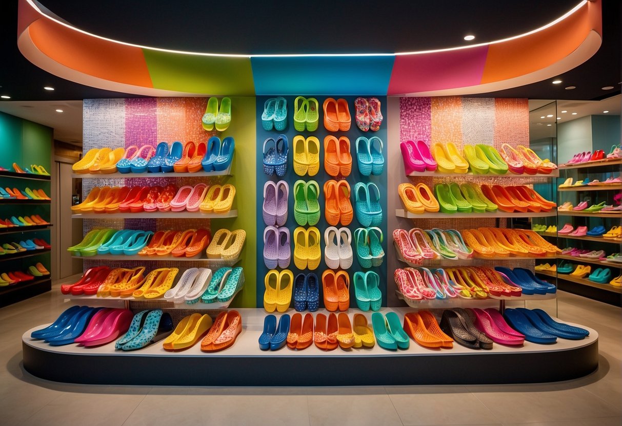 A colorful display of Havaianas promotions in Singapore, featuring various styles and sizes with accompanying FAQs