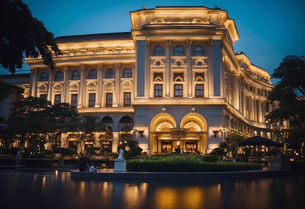 The Fullerton Hotel in Singapore is bustling with activity as people take advantage of the various promotions offered, from dining deals to staycation packages. The iconic building stands tall against the city skyline, exuding luxury and elegance