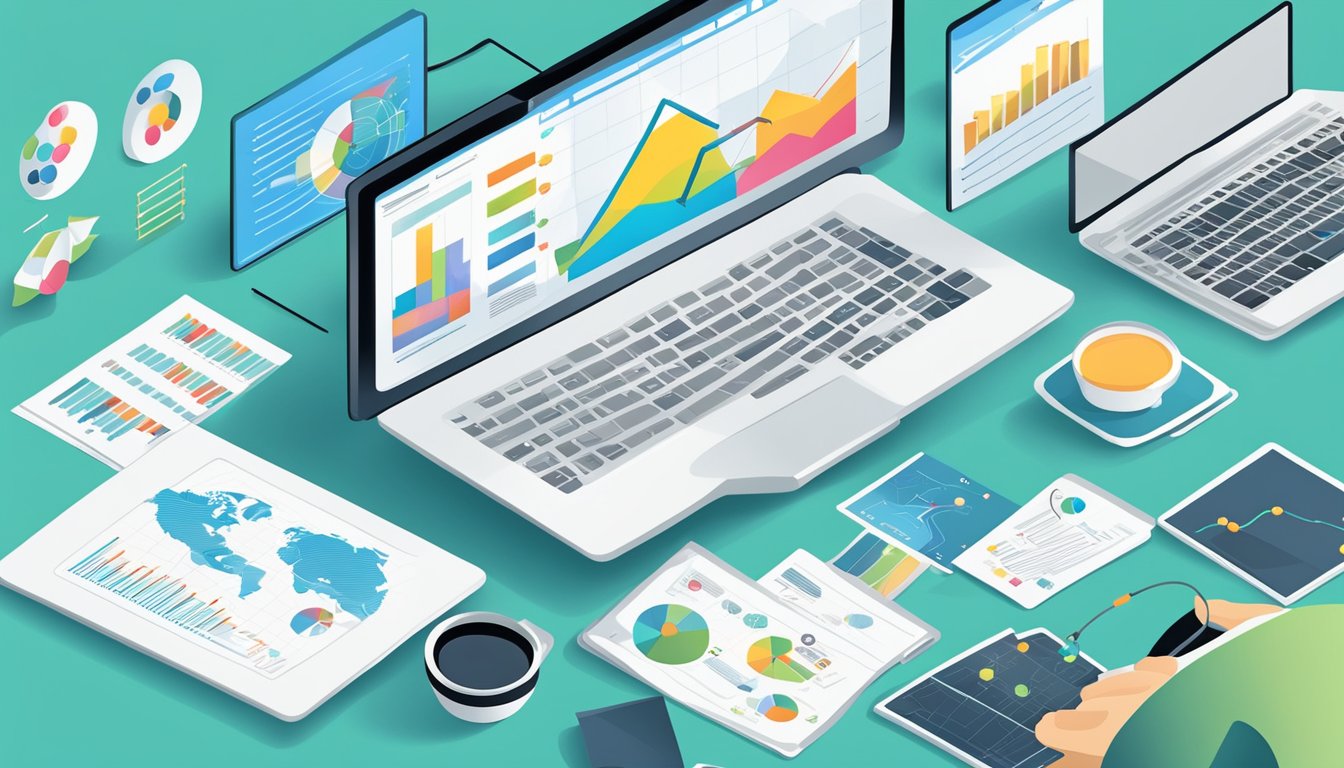 A computer screen displaying various online marketing strategies with charts and data