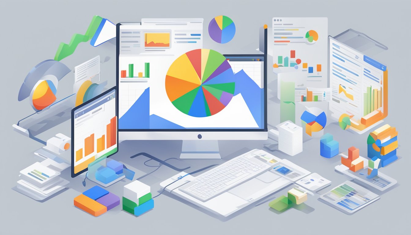 A computer screen displays performance reports and user experience data from Google Webmaster Tools
