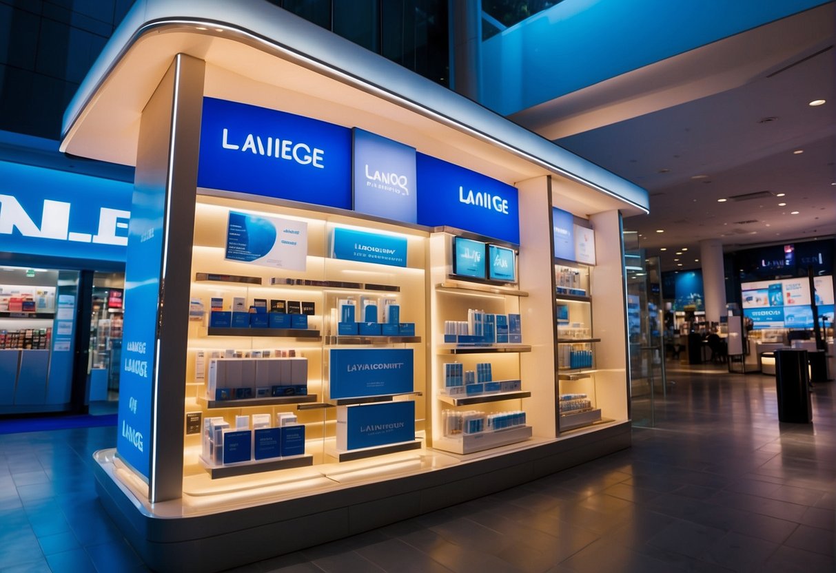 A vibrant display of Laneige promotions in Singapore, featuring FAQ signage and enticing offers
