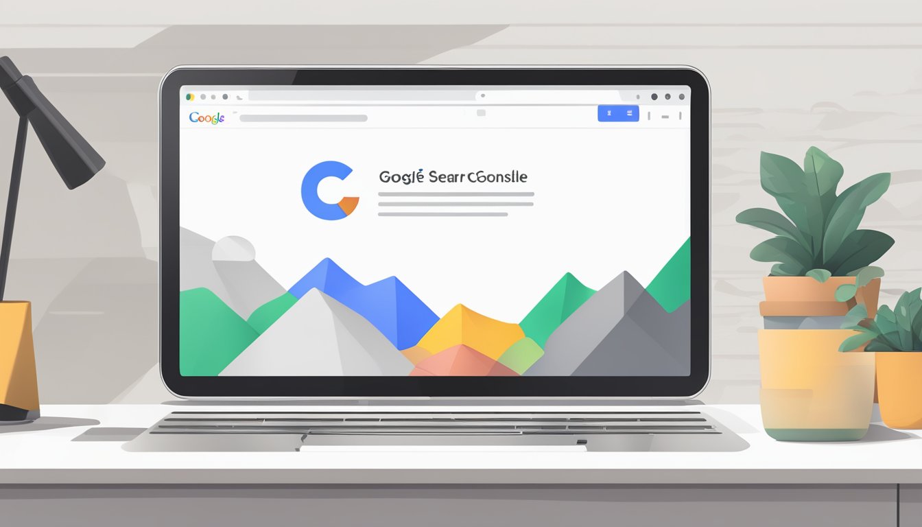A computer screen displaying the Google Search Console homepage with the searchconsole URL in the address bar