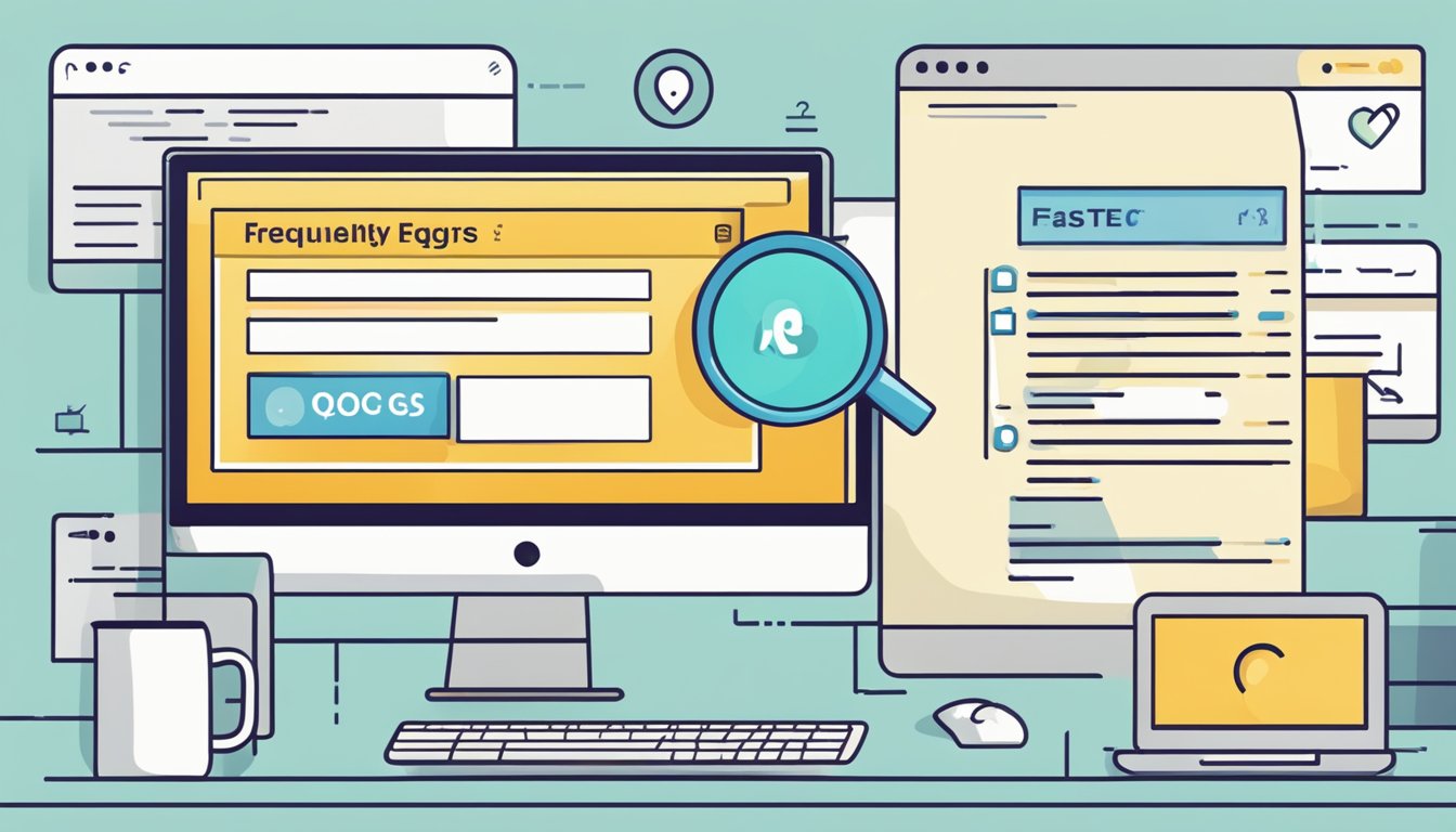 A computer screen displaying a search engine with the words "Frequently Asked Questions" highlighted in the search bar